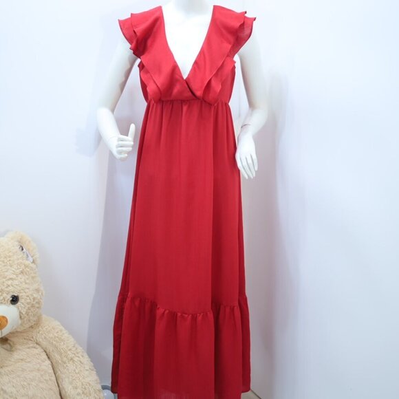 A NEW DAY WOMEN'S SLEEVELESS FLUTTER SLEEVE V-NECK MAXI DRESS Size XS - Picture 4 of 7